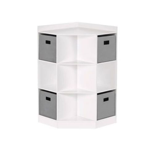 RiverRidge Kids' Corner Playroom Cabinet with 6 Toy Storage Cubbies and 3 Angled Shelves with 4 Fabric Bins