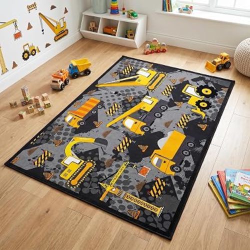 Construction Rugs for Boys Room Play Mat for Cars and Trucks PlayMat Kids Rugs for Playroom Car Carpet for Kids Room Construction Decor for Boys Room,Grey 2'5''×4'