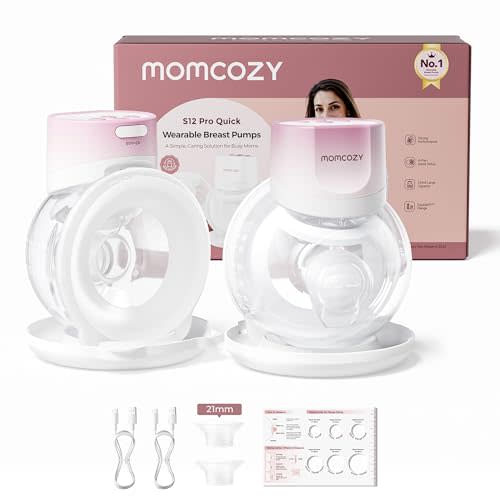 Momcozy Breast Pump S12 Pro Quick, Hands-Free Wearable & Wireless Pump, with DoubleFit Hybrid Flange, 3 Modes & 9 Levels Electric Pump Portable, Smart Display, 24mm Flange, 2 Count, Cozy Pink