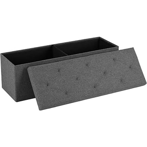 DUMOS 43in Foldable Storage Ottoman Bench, Storage Chest, End of Bed Foot Rest Stool with Padded Seat, Bedroom Bench for Living Room, Support 660lbs, Grey