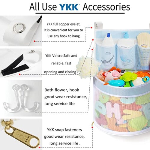 Ligereza Bath Toy Organizer, Rapid Drying, Multiple-Suspension Bath Toy Holder, Large Capacity Multi Use Bathtub Toy Storage Bag(1 Large,Blue)