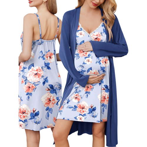 Avidlove Women Maternity Robe and Nursing Nightgown Sets for Hospitable Breastfeeding 3 in 1 Labor Delivery Nursing Dress Gown Bathrobe