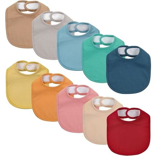 10 Pack Cotton Snap Bibs for Baby Boy Girl, Super Soft Drool Bibs for Teething and Feeding