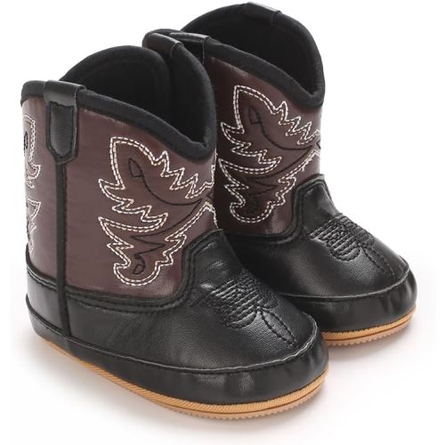 Baby Boys Girls Western Cowboy Boots Non-Slip Soft Sole Booties Toddler First Walker Crib Shoes