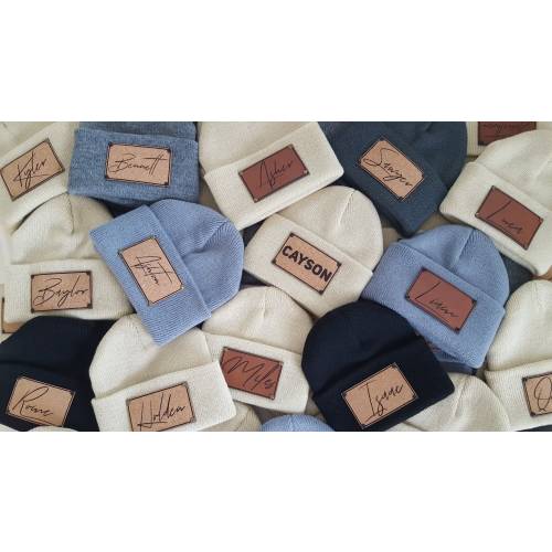 Name Hat | Custom Baby Kids Child Baby Newborn Beanie | Slouchy | Personalized Hat | Baby Shower Gift | Birthday Gift | Leather Patch