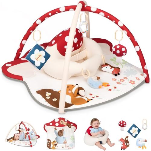 3-in-1 Baby Play Mat, Baby Seats for Infants for Sitting Up, Tummy Time Mat with 5 Detachable Toys, Baby Activity Gym & Playmats for Babies 0-6 6-12 Months, Newborn Shower Gifts