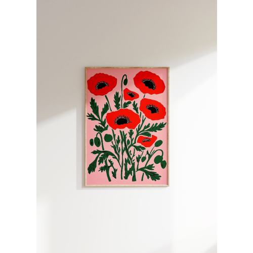 Vintage Red Poppies Print, Matisse Style Floral Wall Art