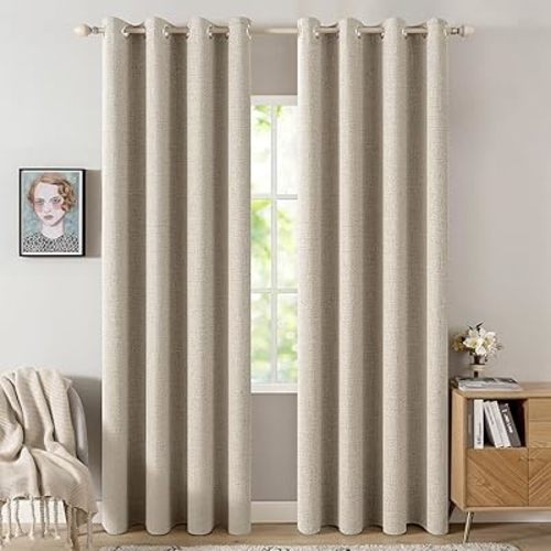 MIULEE Linen Curtains 100% Blackout for Bedroom Thermal Insulated Stone Grommet Room Darkening Curtains & Drapes Fall Decor for Living Room Nursery 52 x 72 Inch (2 Panels)