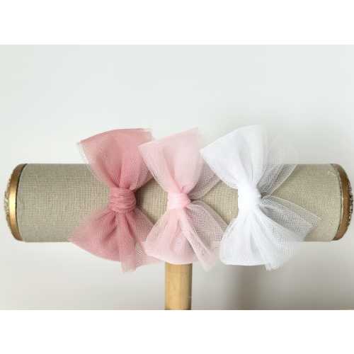 Tulle Baby Bow Headband Set: Pink, White & Dusty Rose