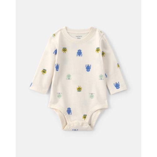 Baby Boy Monster Long-Sleeve Graphic Bodysuit - Cream | Carter's