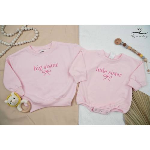 Embroidered Matching Big Sister Little Sister Toddler Romper, Lil Sis Bodysuit, Matching Family Shirt, Big Sis Sweater, Couple Sister Shirt.