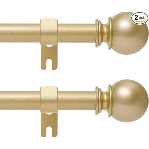 Gold Curtain Rod for Windows 28 to 48 Inch,2 Pack 5/8 Inch Diameter Adjustable Rod With Brackets,Heavy Duty Easy to Install Outdoor Curtain Rods for Bedroom,Patio