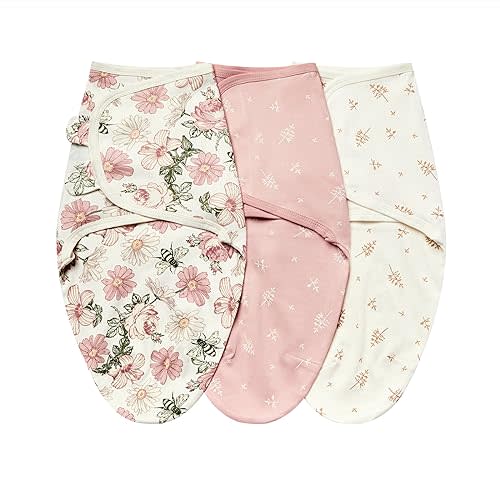 insular Baby Swaddle Wrap, Swaddle Blanket for Newborn and Infant, Adjustable Velcro Swaddling Set for Boy and Girl, Soft Cotton Baby Sleep Sack 3 Pack, Floral, Small(0-3 Month)