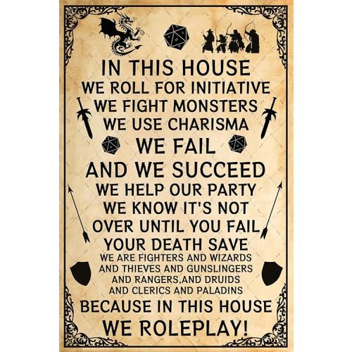 Cusde Dungeons And Dragons In This House Metal Tin Sign We Roll For Initiative We Roleplay Funny Wall Decor Poster Plaques for Home Man Cave 8x12 Inches