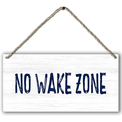 No Wake Zone Nautical Printed Wood Plaque Sign Wall Hanging,Rustic Hanging Wall Signs for Lake House Adventure Farmhouse Front Door Porch Outdoor Indoor Summer Home Decor 12 x 6 Inches
