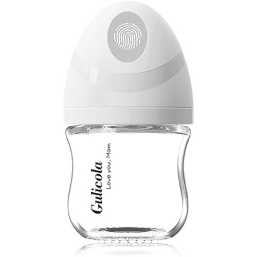 Gulicola Natural Small Glass Baby Bottle 3 oz, Very Slow Flow Nipple, 1 pk - White