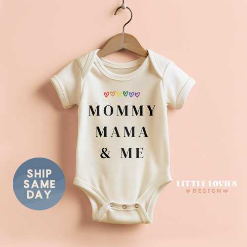 Pride Month Baby Bodysuit, Mommy Mama & Me Outfit, LGBTQ Family Baby Clothes, Rainbow Baby Shower Gift, Gender Neutral Baby Gift(CA-P12)