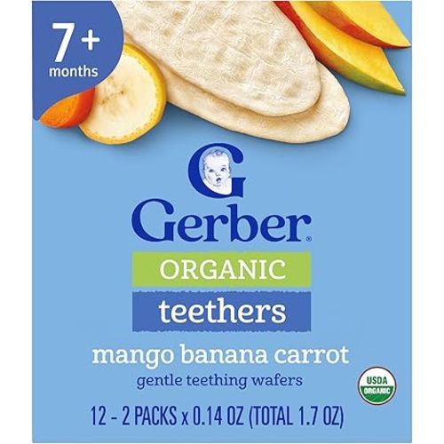 Gerber Teethers, Mango Banana Carrot Organic Teething Wafers, Baby Teething Snacks
