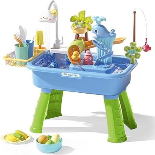 Electric Kids Water Table Play Sink with Running Water Removable Legs, Educational Sink with Rotating Faucet for Nursery