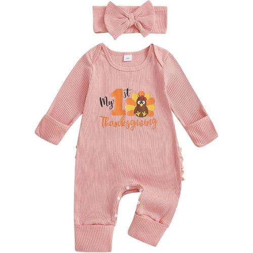 citgeett My First Thanksgiving Baby Girl Outfit Turkey Onesie Long Sleeve Romper Jumpsuit Infant Newborn Girl Outfits Clothes (thanksgiving newborn outfit, Newborn)
