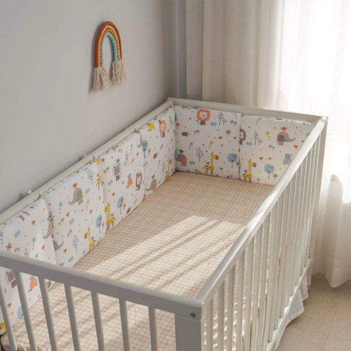 Baby Crib Around Cot Padding 6 Pieces 100% Cotton Set Soft Protective Cushions