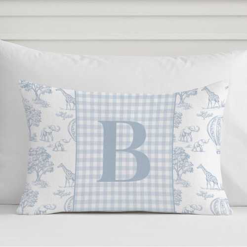Safari Animal Toile and Gingham Crib Sheet: Monogram Baby Nursery Pillow