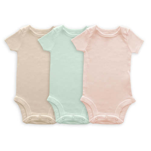 Short Sleeve Bodysuits - Organic Cotton 3-Pack - Soft Pink, Jadeite, & Sand Dollar