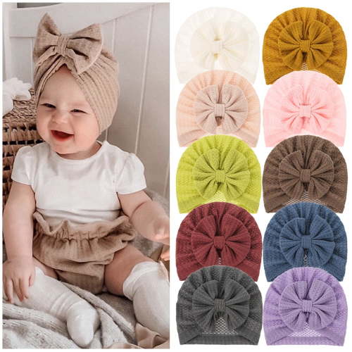Large Turban Hat Cap Beanie Bonnet with Big Hair Bow Hospital Baby Hats Knot Headwraps Turbans for Newborn Baby Girls Toddlers Infants Kids