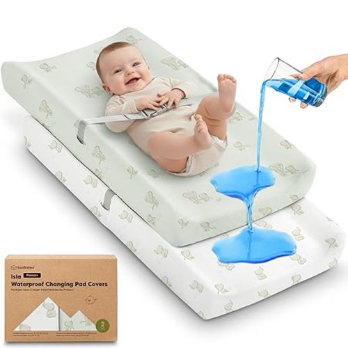2-Pack Waterproof Changing Pad Covers Boy, Girl – 32x16 Soft Viscose Derived from Bamboo Baby Changing Table Cover, Wipeable Diaper Change Pad Sheets, Nursery Contour Baby Diaper Change Liner (Elly)