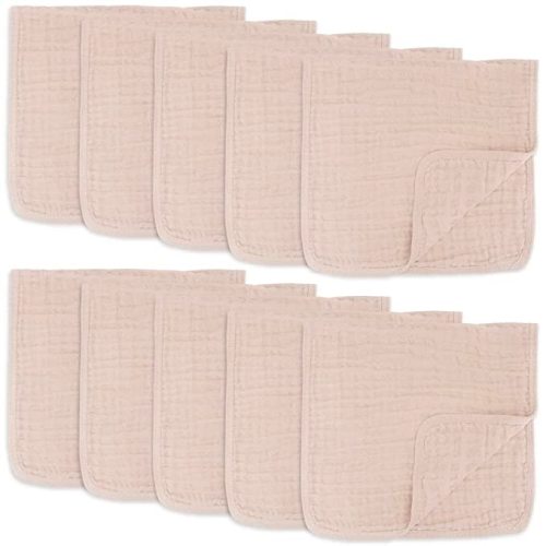 Comfy Cubs Muslin Burp Cloths Large 100% Cotton Hand Washcloths for Babies, Baby Essentials 6 Layers Extra Absorbent and Soft Boys & Girls Baby Rags for Newborn Registry (Blush 10-Pack, 20" X10")
