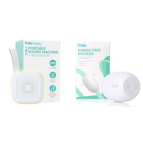 Frida Baby 2-in-1 Portable Sound Machine for Baby + Hands-Free Stroller Rocker Device with 5 Vibration Levels, Rechargeable for Cribs & Strollers, Soothing Sleeping Accessories