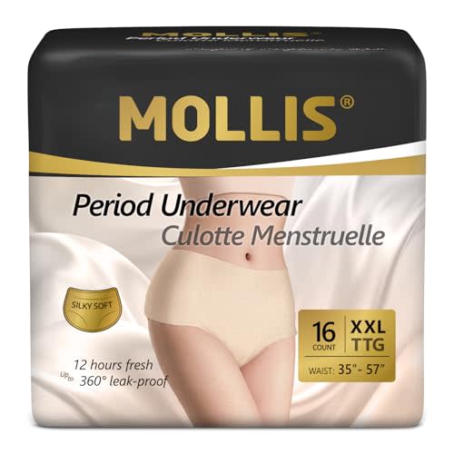 MOLLIS Disposable Period Underwear for Women, Postpartum Panties, Maternity Knickers Heavy Flow Leak Proof, Beige, XXLarge, 16 Count