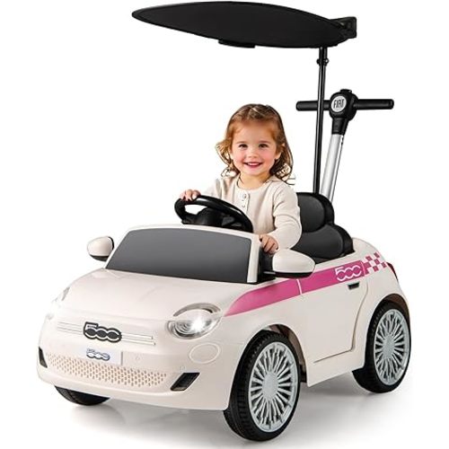Licensed Fiat 500 Ride on Push Car by INFANS, 3 in 1 Baby Stroller Sliding Walking Car with Retractable Footrest, Parent Control Handle, Horn, Foot-to-Floor Toys for Kids Toddlers 18 Month+ (White)