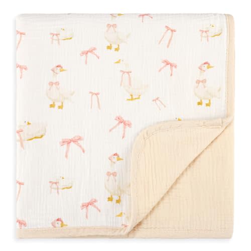 Muslin Baby Blanket for Girls Boys, Soft Breathable Crib Swaddle Blankets, Reversible Newborn Blanket 38 X 40 Inches(Goose)