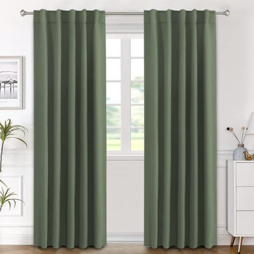 H.VERSAILTEX Blackout Curtains Thermal Insulated Window Treatment Panels Room Darkening Blackout Drapes for Living Room Back Tab/Rod Pocket Bedroom Draperies (2 Panels, Bronze Green, 42 x 84 Inch)