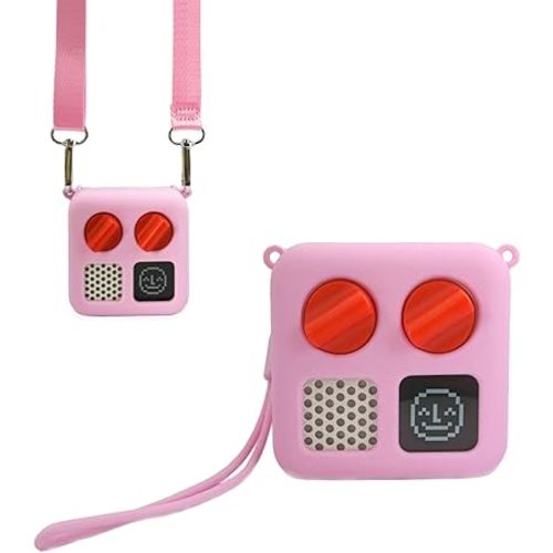 Protective Jacket for Yoto Mini with Shoulder Strap, Kid-Friendly Silicone Cover Case Compatible with Yoto Mini Audio Player Accessories with Wrist Lanyard, Pink