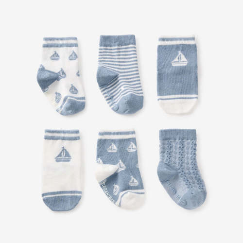 Nautical Non-Slip Socks 6 Pk BLUE / 0-12M