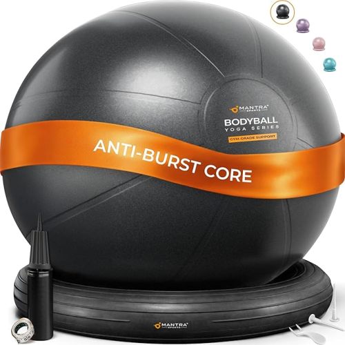 MANTRA SPORTS Yoga Exercise Ball Chair for Office Desk with Base, Ideal for Pregnancy, Birthing, Stability Exercises & Fitness. Swiss Stability Birth Ball for Labor, Gym & Workouts.