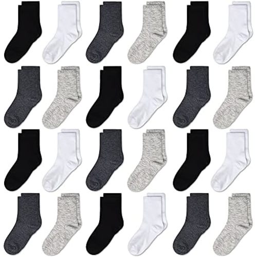 Kids Socks 24 pairs Cozy Athletic Crew Socks for Boys and Girls(1-13Years)
