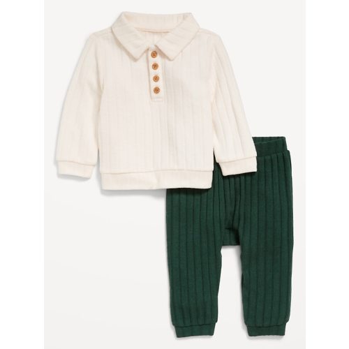 Cozy Ribbed Polo Sweater and Pants Set for Baby
