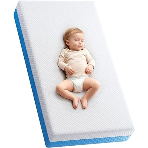 Extra Thick 5” Dual-Sided Crib Mattress – Gel Memory Foam Infant & Toddler Mattress, Cooling & Breathable Hypoallergenic Removable Cover, Fits Standard Cribs 52"x27.5"x5''