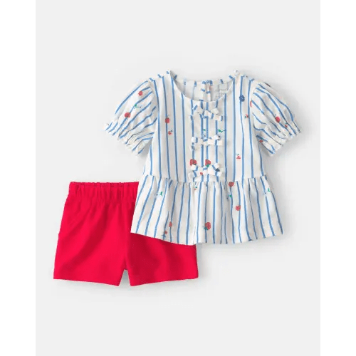Baby Girl 2-Piece Strawberry Top & Short Set - Blue/Red | Carter's