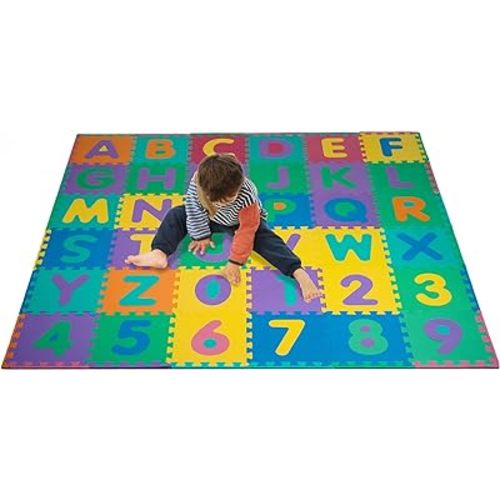 Kids' 96-Piece Foam Floor Alphabet and Numbers Puzzle Play Mat for Babies and Toddlers - Interlocking Tile Game by Trademark Games (Multicolored)