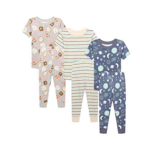 Wonder Nation Toddler Boys and Toddler Girls Cotton Sleep Set, 3-Pack, Sizes 12M-5T