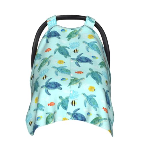 Sea Turtle Car Seat Canopy Stroller Cover for Baby Ocean Sea Baby Stuff | 360° Car Seat Coverage Protects Baby from Sun, Wind, Dust and Noise