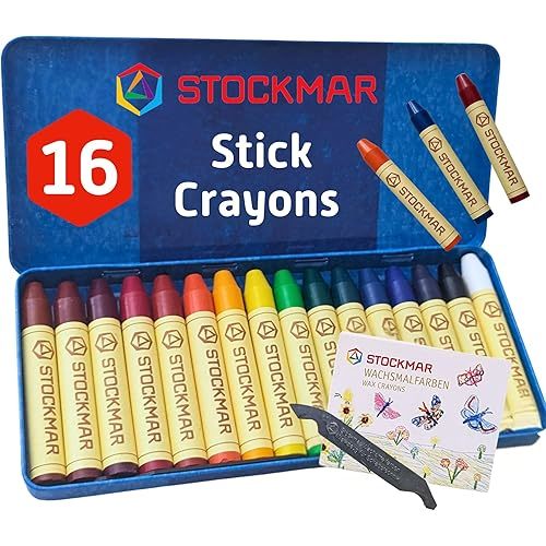 Stockmar Beeswax Stick Crayons – Set of 16 Artist-Grade Drawing Media, Non-Toxic Beeswax Crayons for Art Projects, Crafting, Walforf Art Supplies, Creative Drawing, Includes Storage Tin