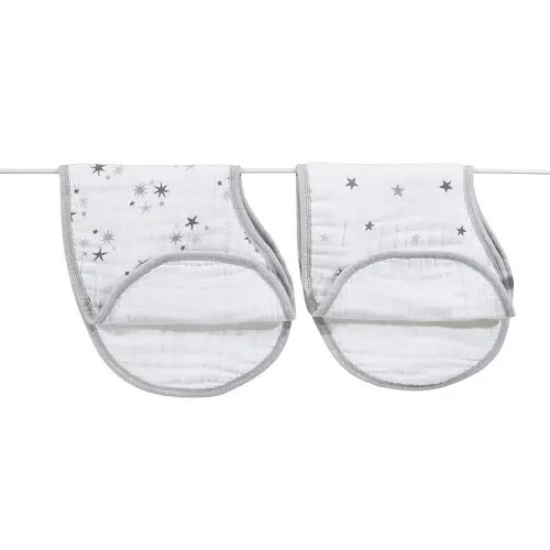 aden + anais Burpy Bib, 100% Cotton Muslin, Soft Absorbent 4 Layers, Multi-Use Burp Cloth and Bib, 22.5" X 11", 2 Pack, Twinkle - Stars