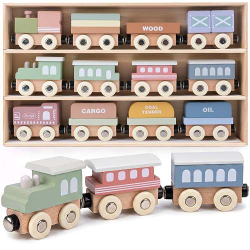 Joyreal Wooden Magnetic Vehicles Train Set for Toddlers