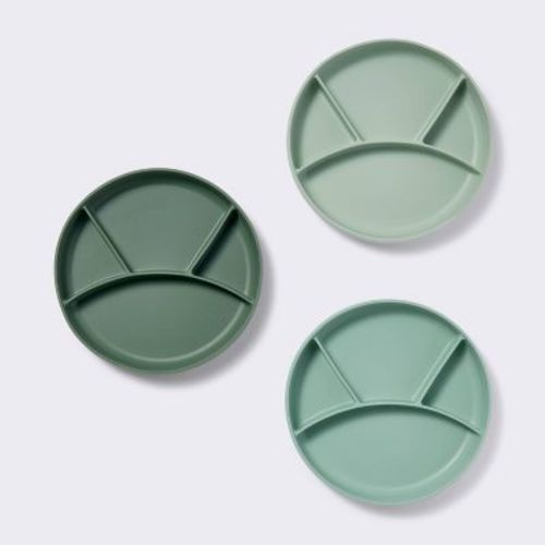 Silicone Suction Divided Plates - 3pk - Green - Cloud Island™