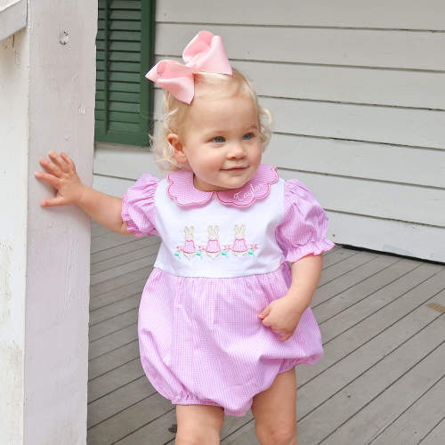 Storybook Bunny Trio Pink Gingham Bubble